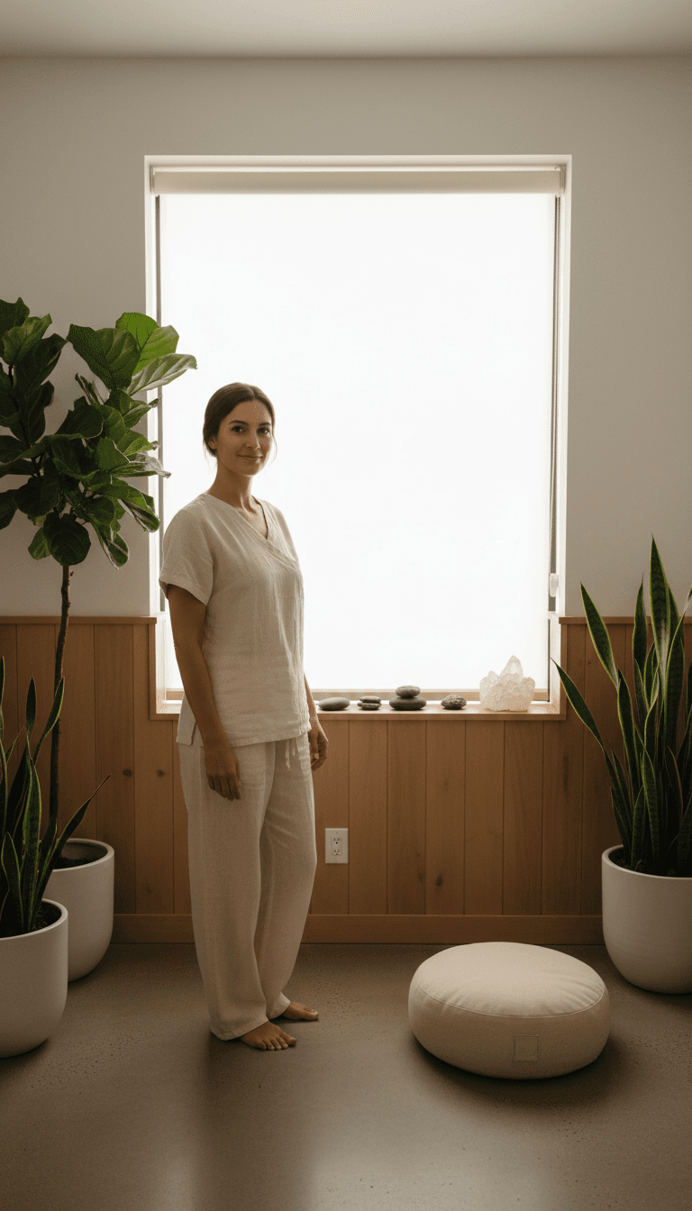 Person enjoying calm wellness moment with peaceful expression